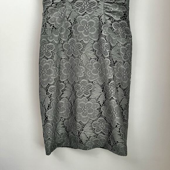 Adrianna Papell Gray Lace Sheath Dress Sz 8 Formal Cocktail Wedding Fitted - Picture 3 of 11